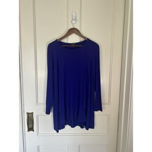Eileen Fisher Jersey Stretch Tunic Blouse Womens Size Medium Blue Classic USA